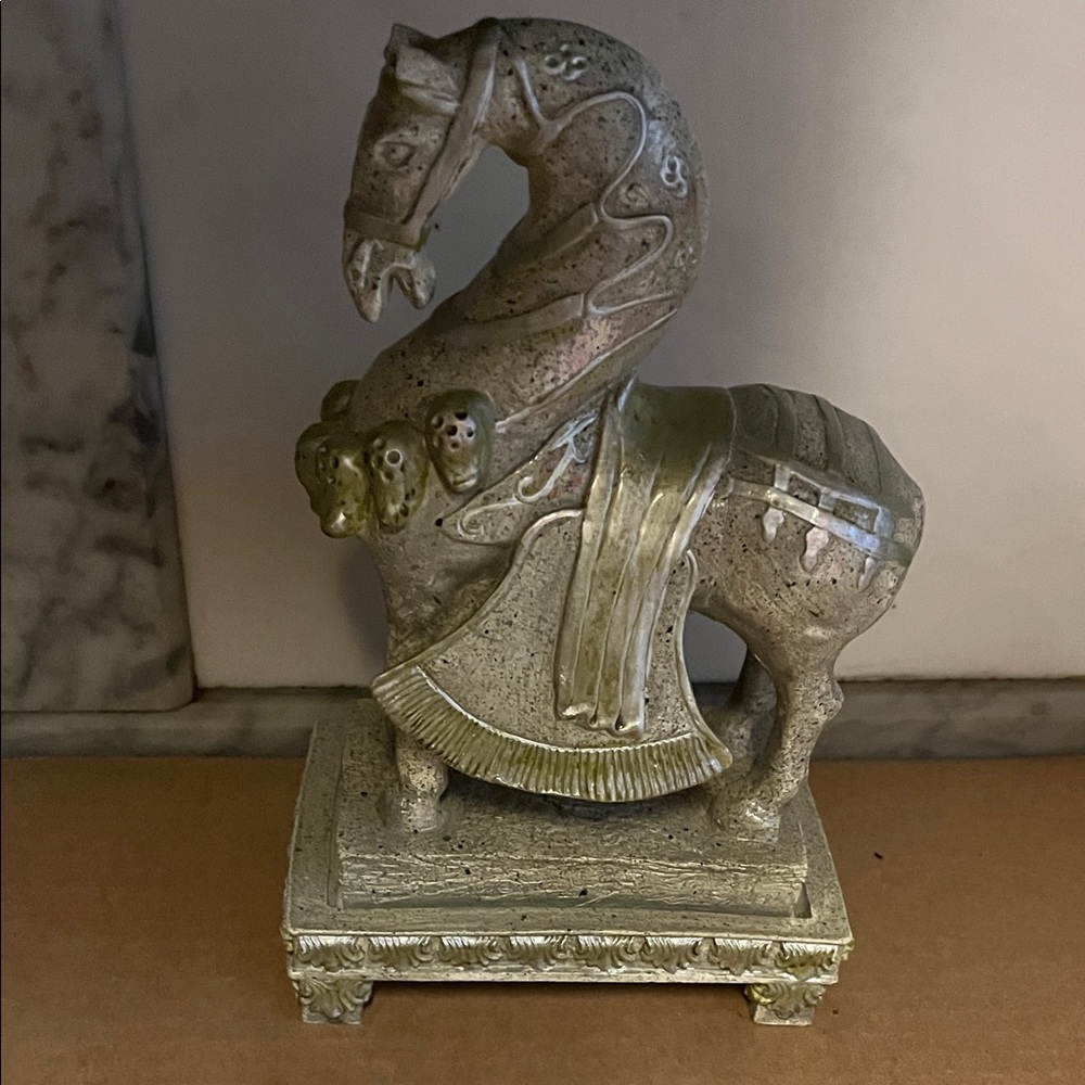 Elegant Silver and Gold Horse Sculpture 10 Inch Oriental
